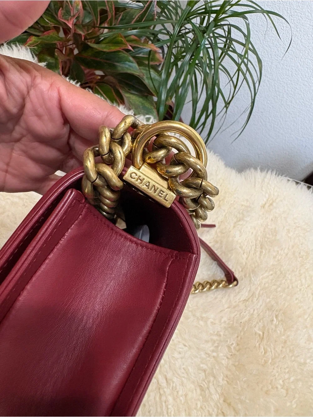 Chanel Boy Burgundy Quilted Lambskin Leather New Medium